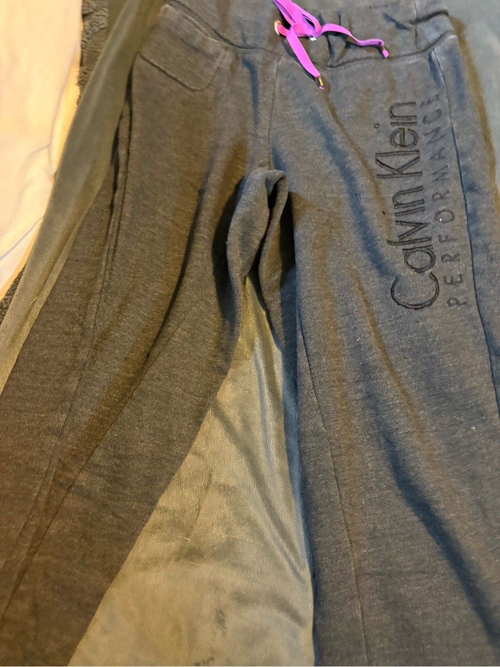 Calvin Klein Performance Dark Gray/Black Track Joggers with Purple Drawstring